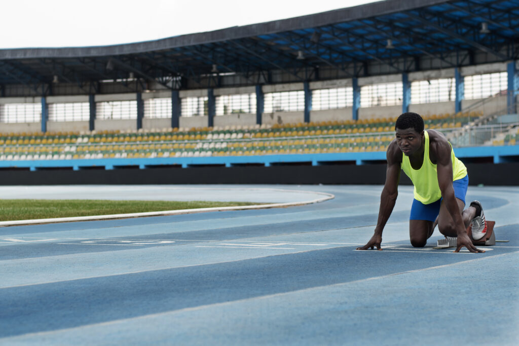 athlete starting line stadium